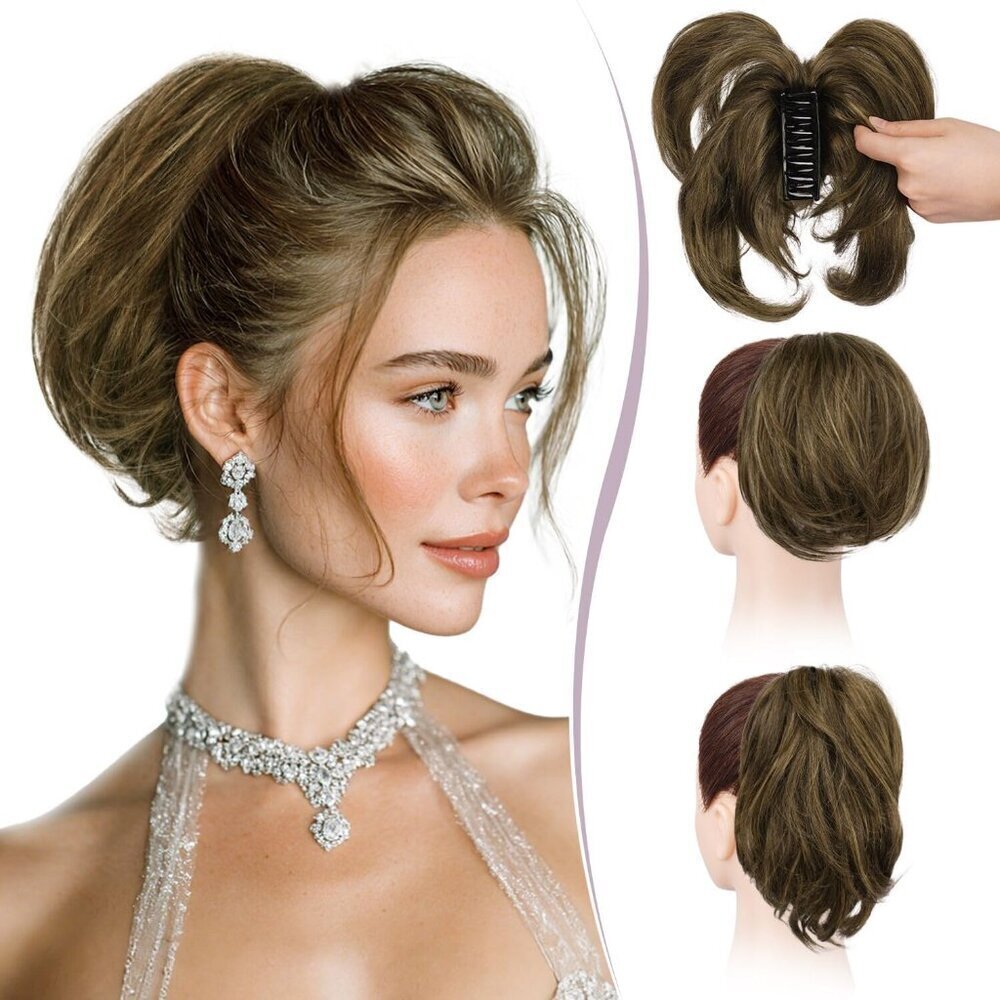 Human Hair Claw Clip Ponytail Extension 9 Inch Brown for Versatile Styles